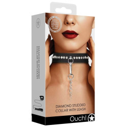 Ouch! Collier-Laisse à Strass Diamond Studded Noir